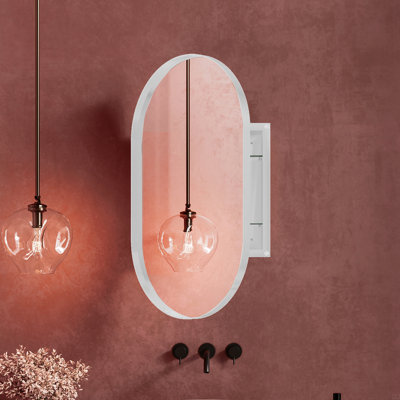 Oval Recessed Medicine Cabinet, Metal Framed Bathroom Wall Cabinet With Mirror And Adjustable Shelves, Wall Mirror With Storage