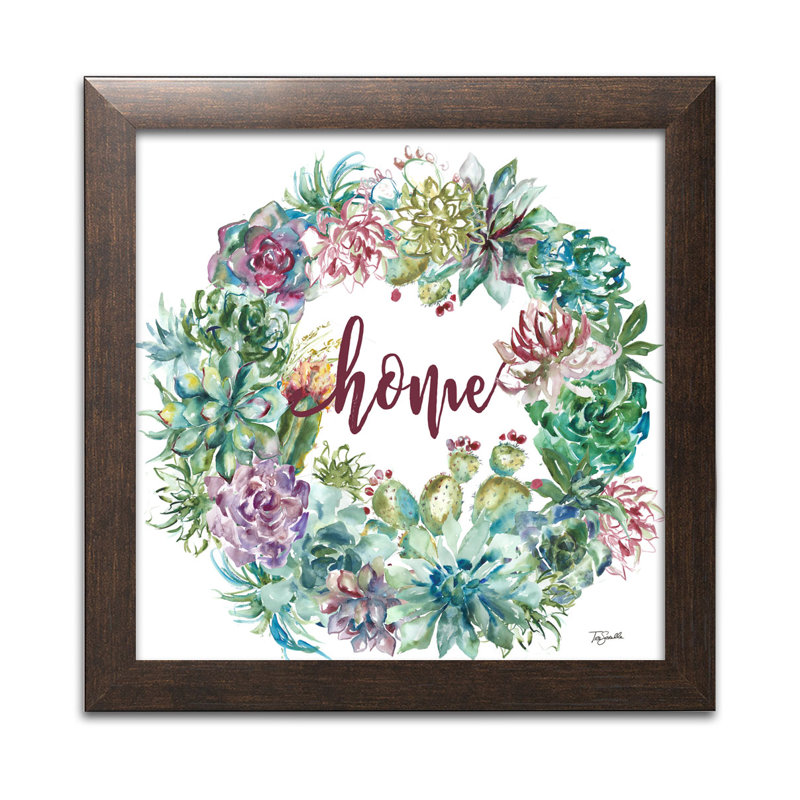 « succulent couronne home », reproduction de peinture à l’aquarelle, H 12 po x l 12 po x P 0,75 po, Cadre brun