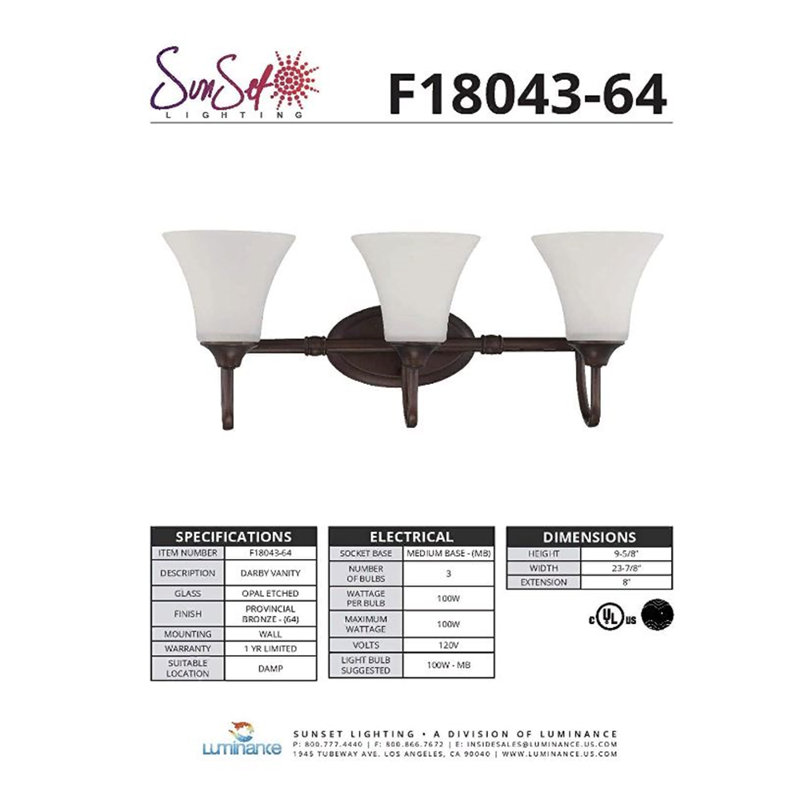 3 - Light Dimmable Vanity Light