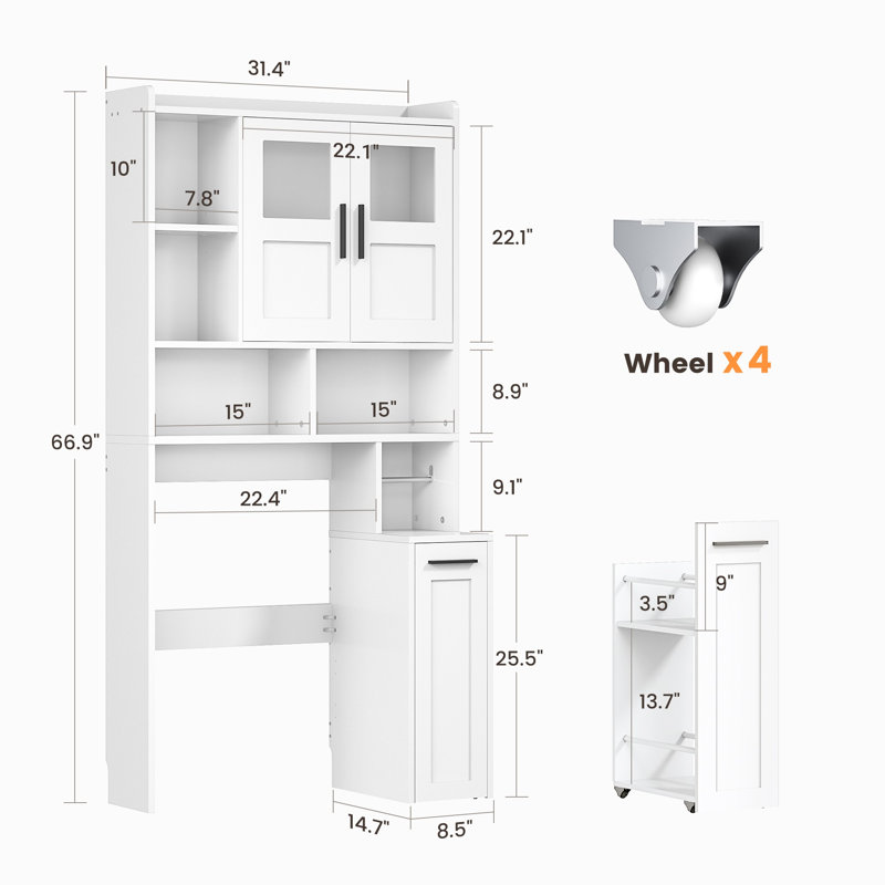 Over the Toilet Freestanding Storage with Cabinet, White