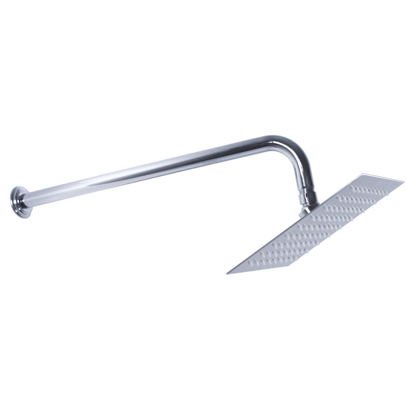 8" Square Thin Rainfall Shower Head with 1/2" IPS x 19" IPS Wall Mount 90-Degree Arm and Flange, Polished Chrome