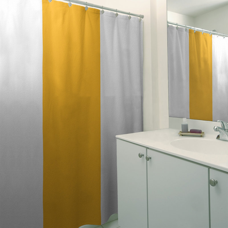 Rideau de douche rayé Boston, Blanc / jaune / blanc, Non
