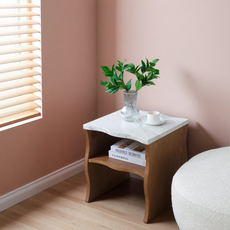 Table de bout moderne avec tablette de rangement 17,72 po Whisper Of Waves, Noyer
