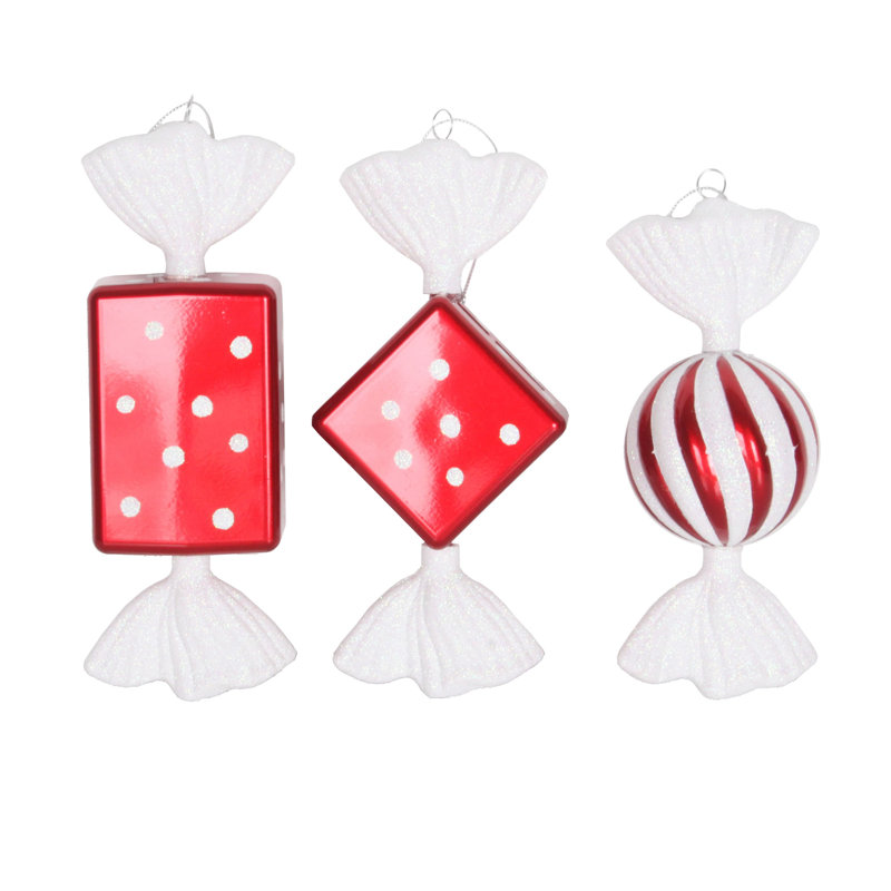 Ornements de bonbons assortis 8 po, paquet de 3, Rouge / Blanc