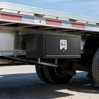 Boîte à outils pour dessous de caisse pour camion, boîte de rangement pour remorque en acier robuste de 27 x 10 x 10 pouces avec serrure et clés, coffre de rangement sous-caisse imperméable avec poignée en T pour camion, fourgonnette, VUS, noir