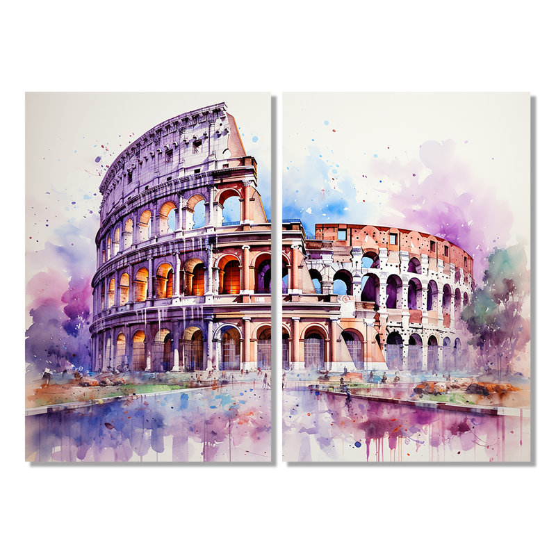 Italie, Colisée romain 2, art mural traditionnel bleu, H 36 po x l 48 po, Toile tendue, Ne s’applique pas