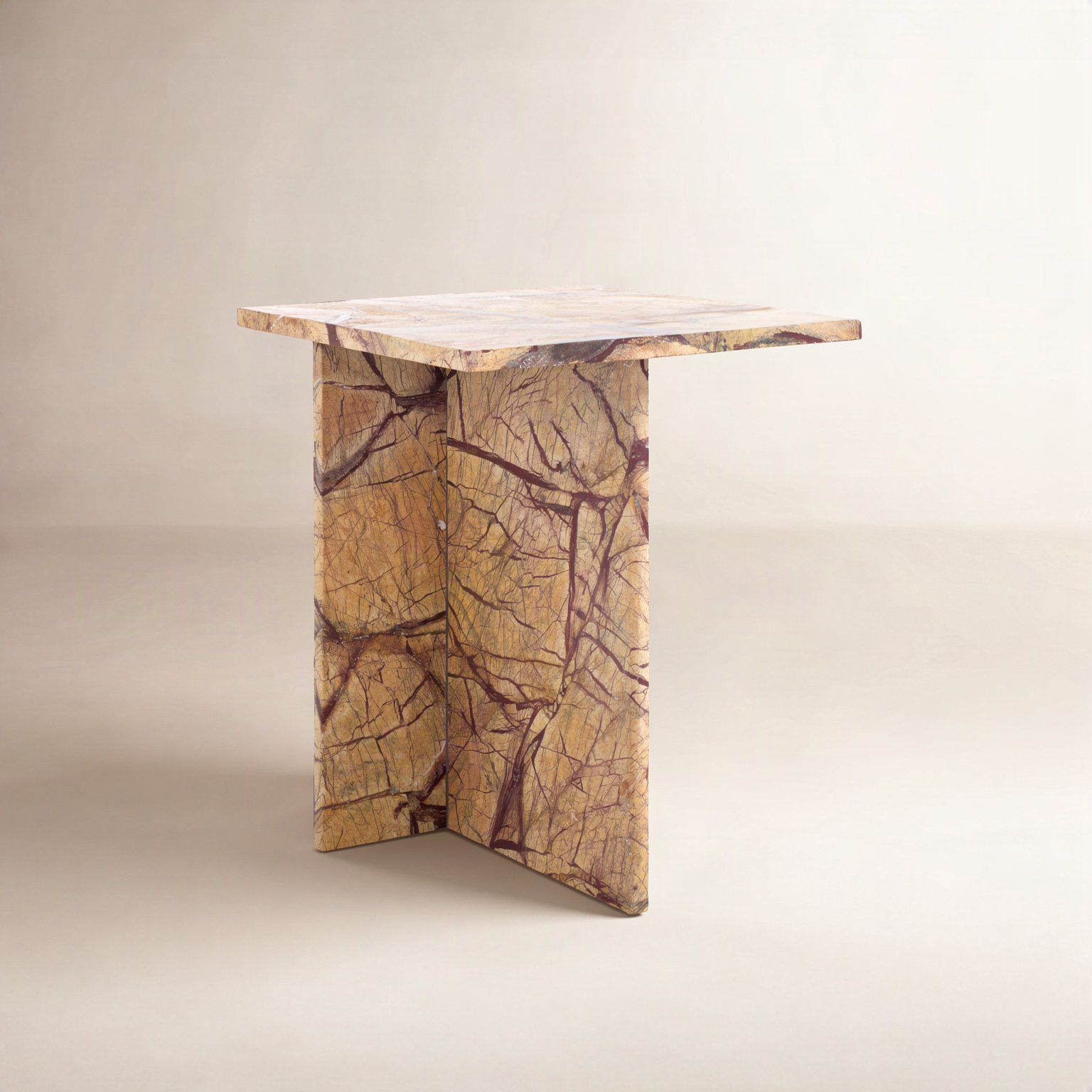 18" Genuine Marble End Table, Beige