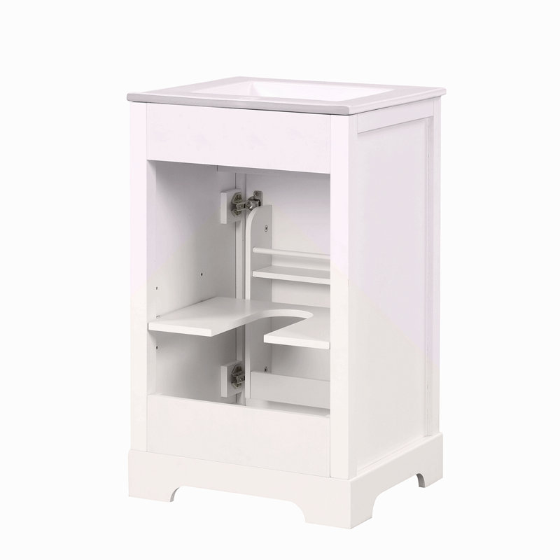 Meuble-lavabo de 20 po avec lavabo, armoire de salle de bain avec porte à fermeture douce, support de rangement et tablette réglable