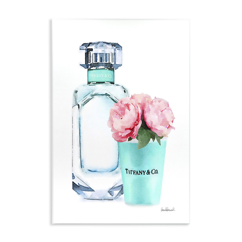 «Perfume Bottle and Peony» - Impression d'art graphique, H 15 po x l 10 po
