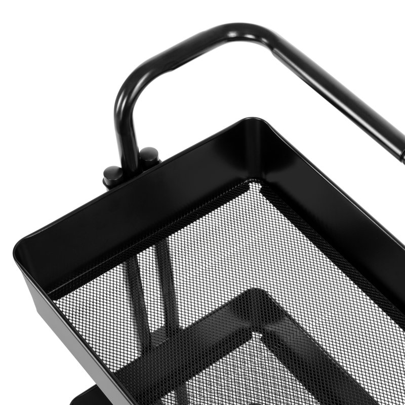 Black 3-Tier Metal Rolling Storage Utility Cart with Handle