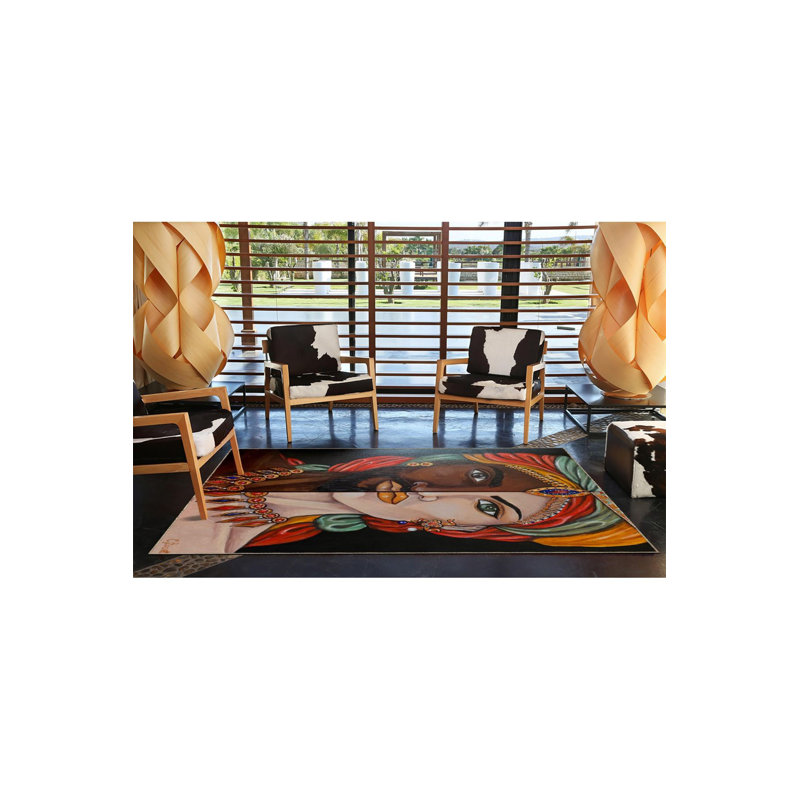 Half Face Themed Decorative Rug, Runner 3'3" x 6'7" Rug Pad Included