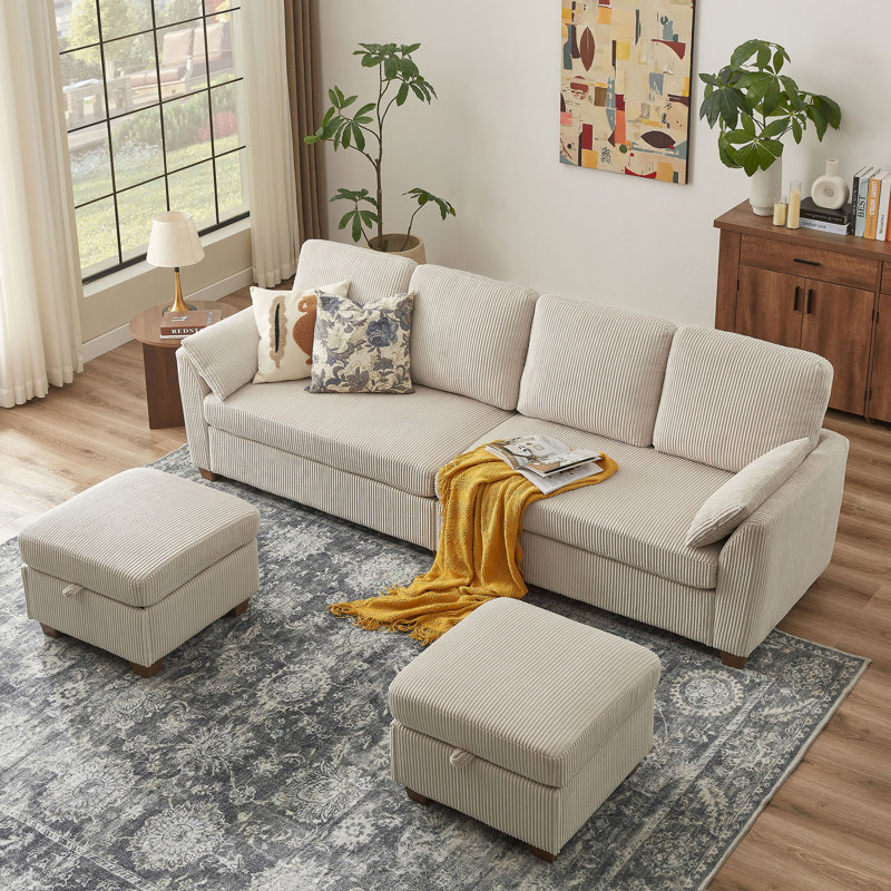Canapé modulaire en U 102,36 po en velours côtelé, Beige