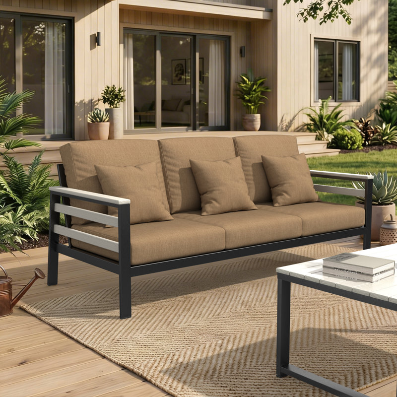 Canapé d'extérieur Townsend de 80 po de largeur avec coussins Sunbrella, Seashell, Sunbrella® Canvas Heather Beige