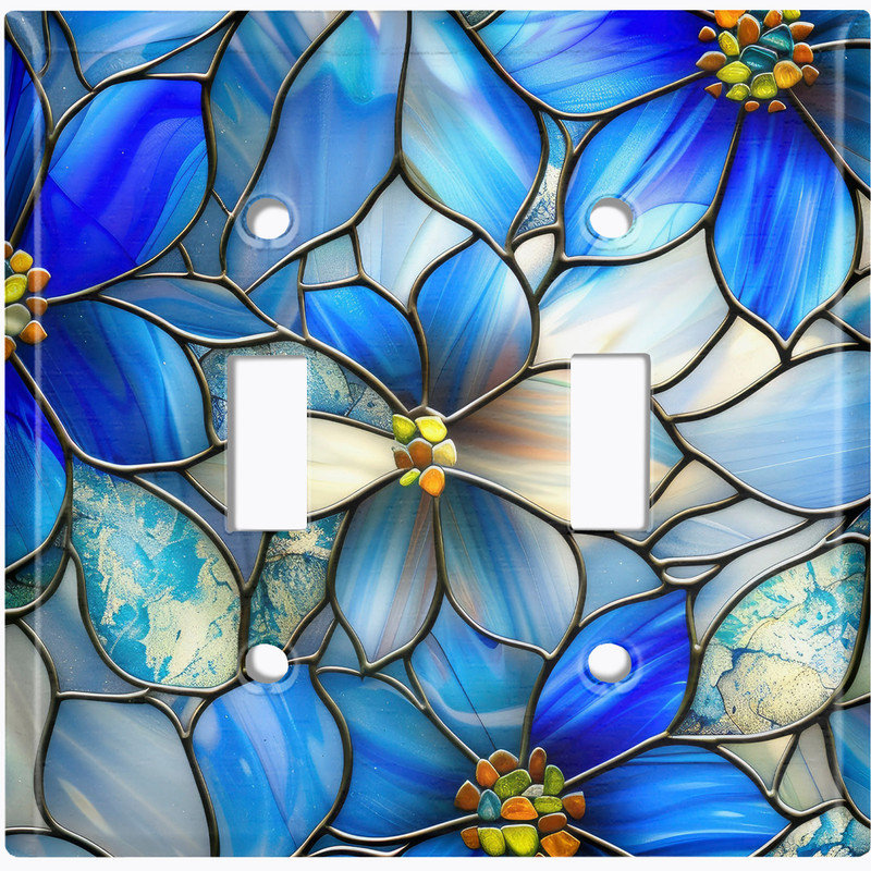 Couvercle de plaque d'interrupteur en métal; Bascule de la taille standard US 2 - Image de vitrail fleurs tropicales