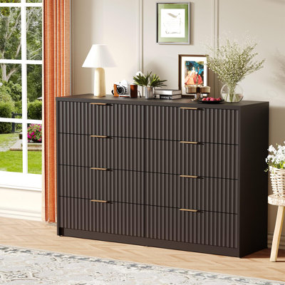 Fluted 8/9 Drawer Double Dresser, Modern Wide Chest of Drawers with Metal Handles & Anti-Tip, Large Capacity Storage Cabinet for Bedroom, Living Room, Entryway