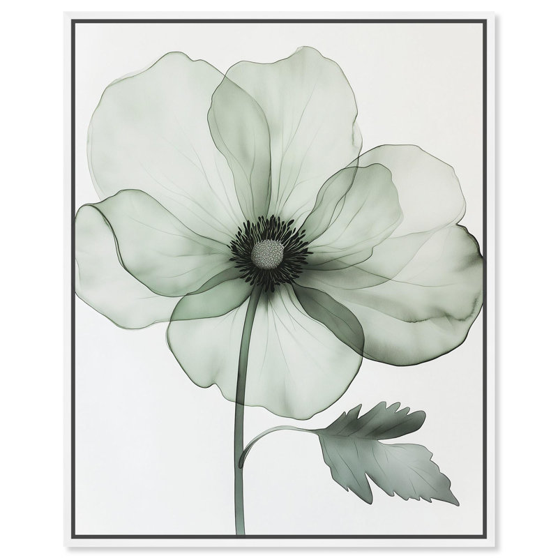 Toile délicate étamine iv florales minimalistes par Art Remedy, H 21 po x l 17 po, Cadre blanc