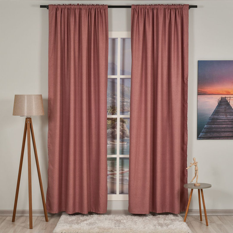 Extra Long & Extra Wide Faux Linen Decorative Curtain Single Panel, 140cm Width x 295cm Drop, Pink