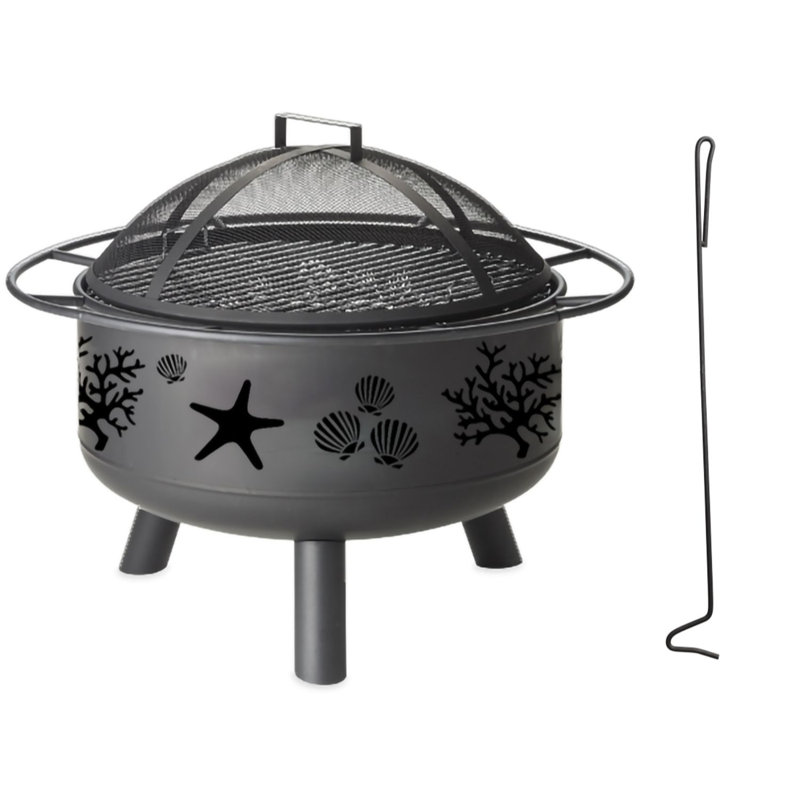 Round Iron Wood Burning Fire Pit with Lid