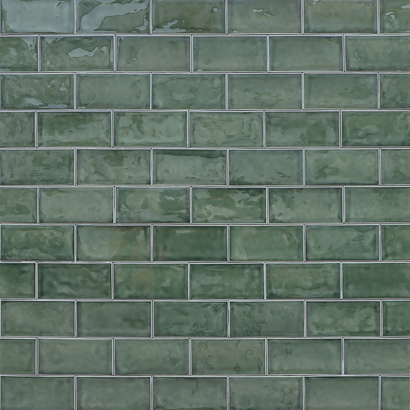 Carreau de métro simple en verre Delphi l 4,33 po x L 8,66 po, Vert Capri