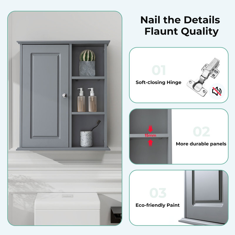  24 in. W x 7 in. D x 28 in. H Bathroom Storage Wall Cabinet Ready to Assemble, Gray
