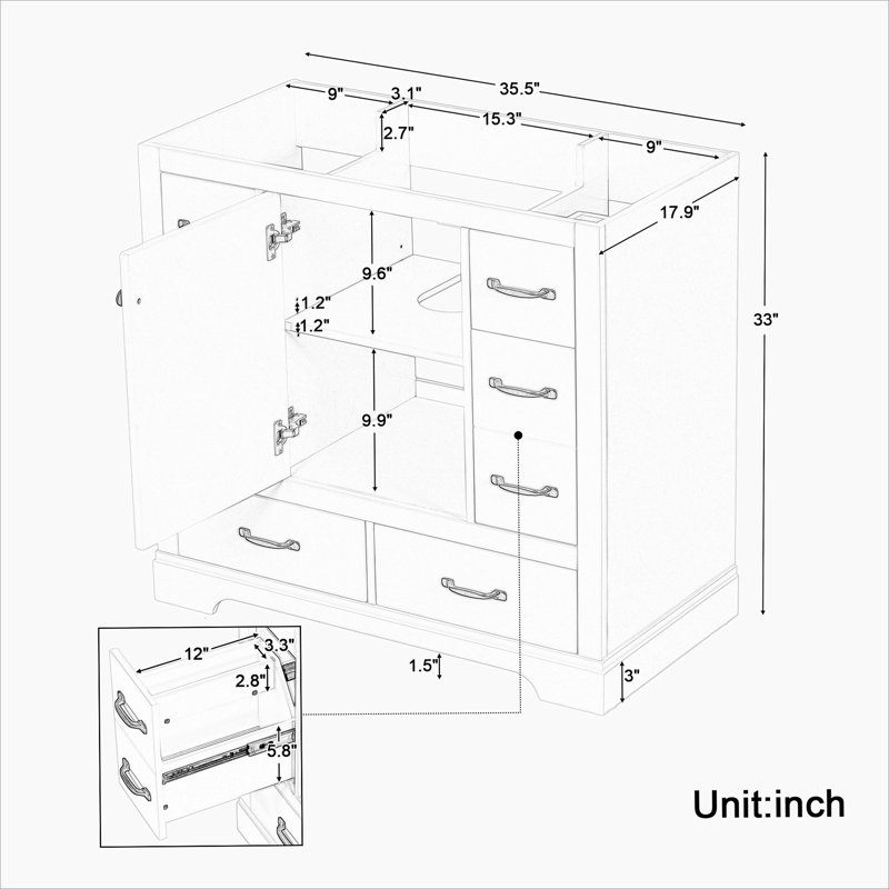 Gray Solid Wood and MDF Freestanding Bathroom Vanity Cabinet