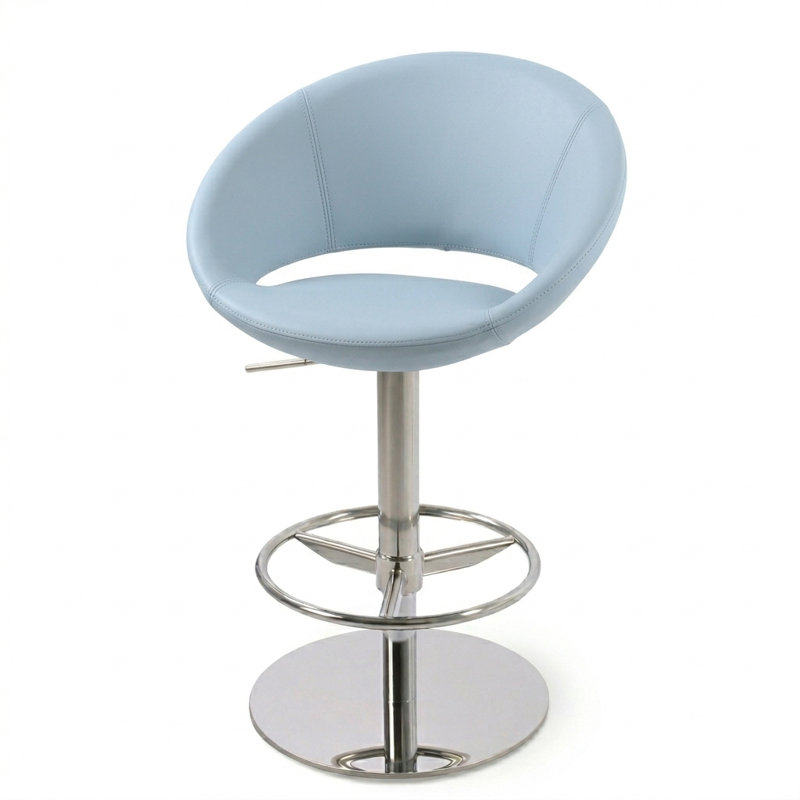 Tabouret à piston Crescent, Similicuir bleu ciel