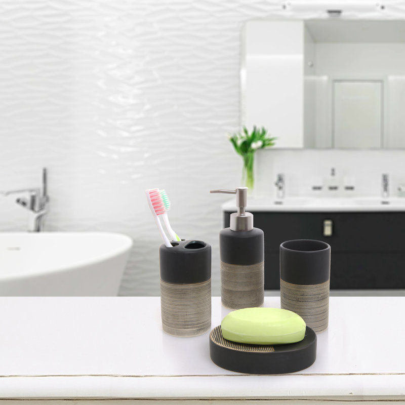 4 Piece Bathroom Accessory Set, Black/Grey