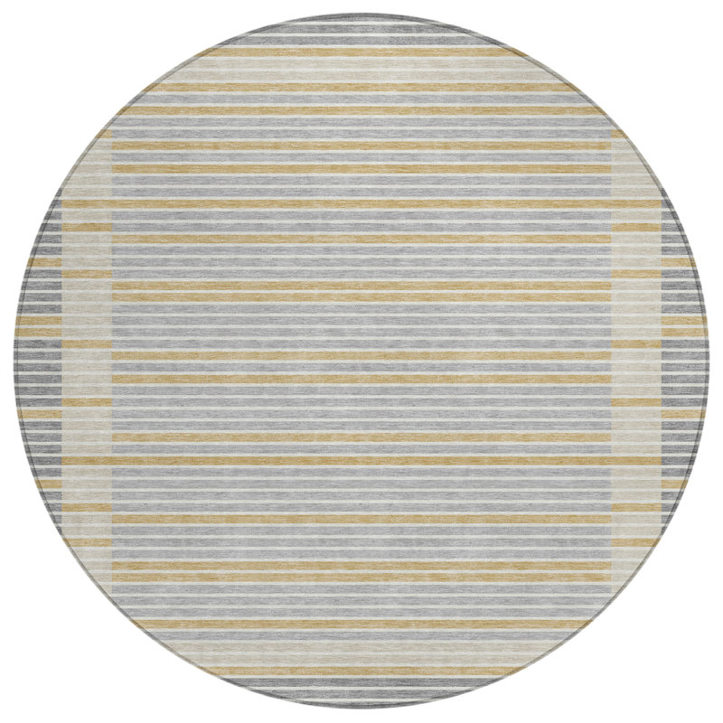 Machine Washable Indoor/Outdoor Christain ACN1401 Gray Rug, Round 8'
