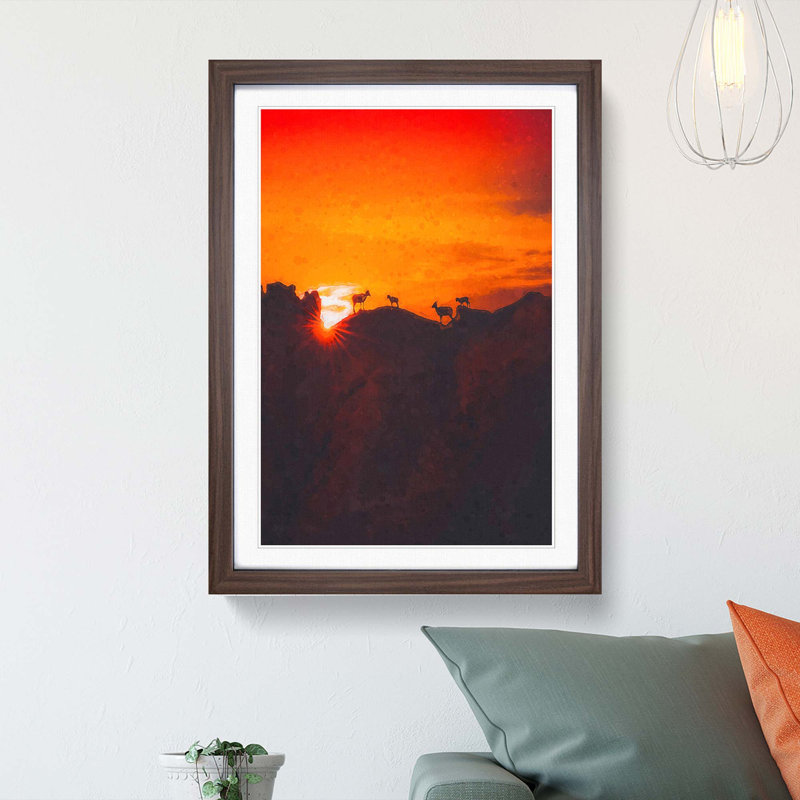 Goats upon the Mountain - Picture Frame Graphic Art Print, 48cm H x 36cm W x 2cm D, Walnut Framed