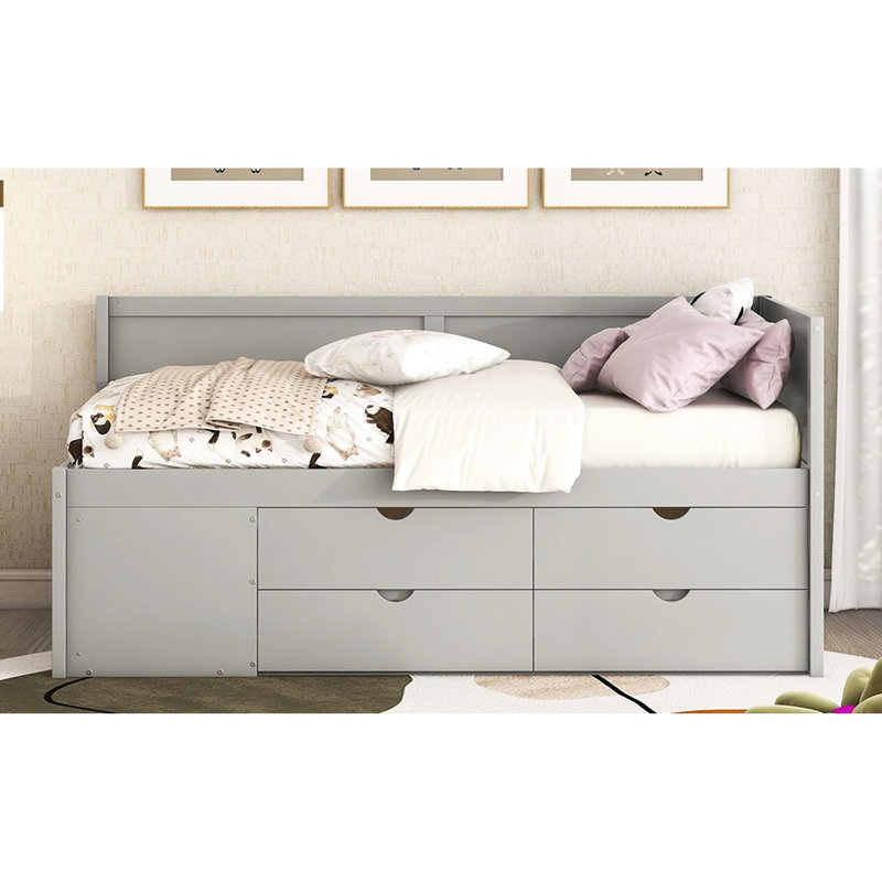 Lit de jour simple gris avec options d'organisation de tiroir et de tablette - Polyvalent. Structure solide. L 77,8 po x l 42,4 po x H 34,3 po. Assemblage requis. Matelas non inclus