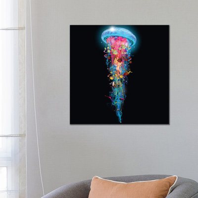 Super Electric Jellyfish World Wide by David Loblaw - Wrapped Canvas Print