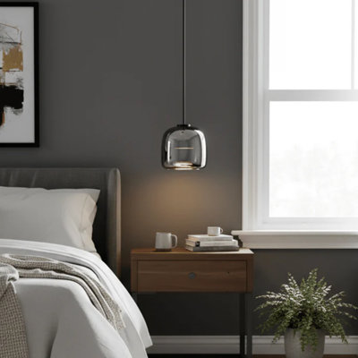 Luminaire suspendu moderne en verre 3 lumières à intensité variable plafonnier en verre gris fumée Lustre pour chambre à coucher salle à manger salon