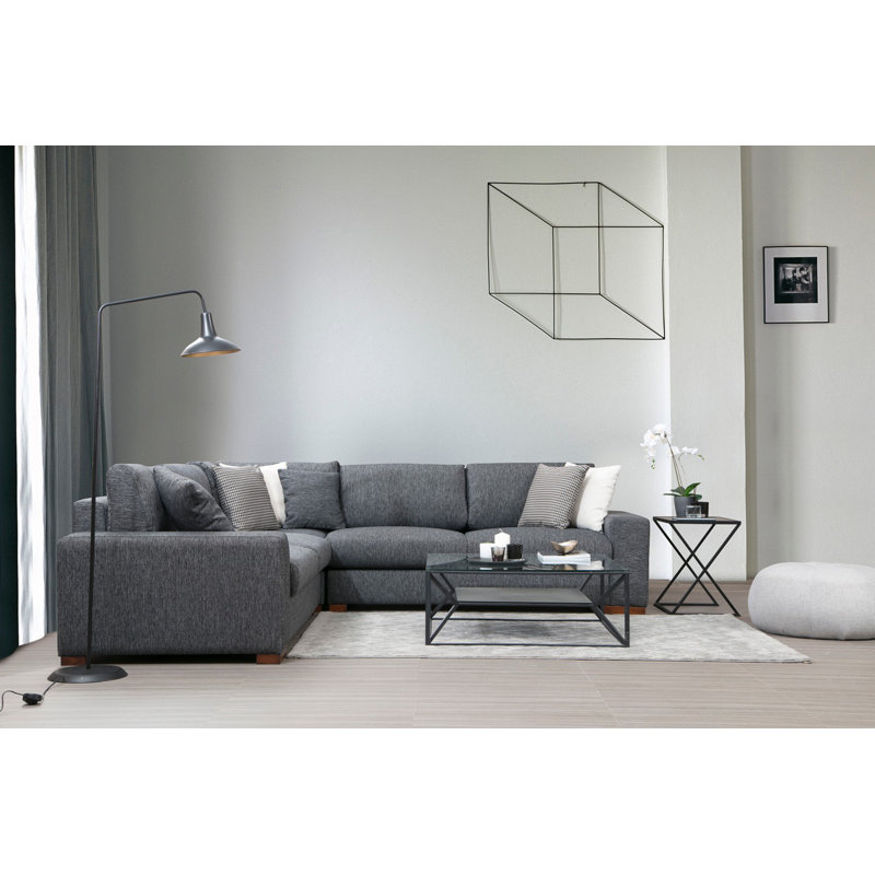 Modern Corner Sofa - Anthracite, 111.0 x 111.0 x 33.5 inches | Beech Wood & Chipboard Frame, 100% Polyester Fabric | Durable 18 DNS Hard Foam & 24 DNS Feather Cushions | Stylish Scandinavian Design with Walnut Legs