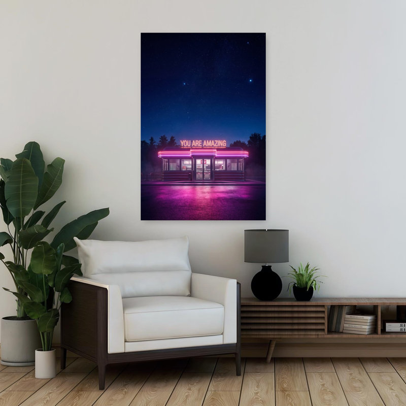 «Amazing Retro Diner Night Classic Dreamy Retro Landscape Nature», art mural, H 36 po x l 24 po