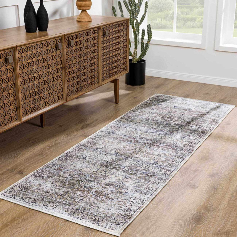 Jaelyne Boho Machine Washable Green Oriental Area Rug, Runner 2'7" x 7'3"