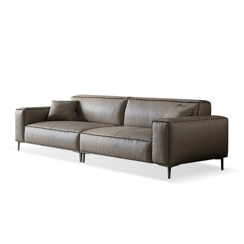 Genuine Leather Modular Sofa, 29.92" H x 110.24" W x 37.4" D, 4, Beige/Gray