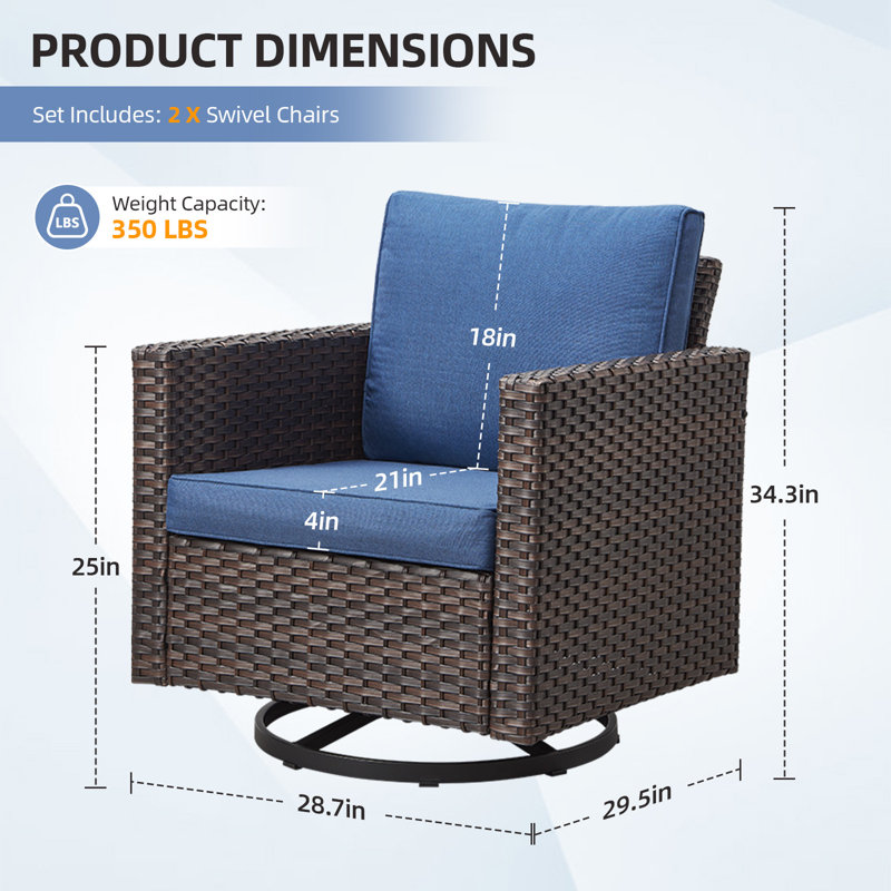 Chaise berçante pivotante en osier avec coussins Kaelahni, Bleu, Brown