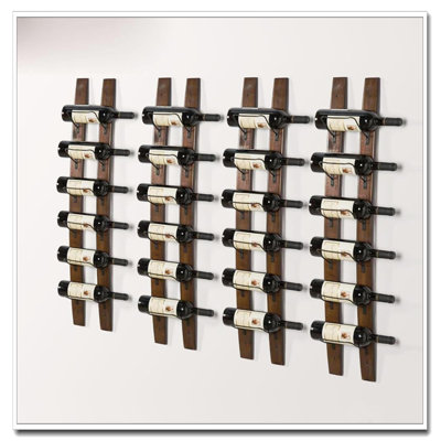 6-Bottle Wall Mounted Wine Rack - Red Wine Color Barrel Stave Style, Imported Pine Wood & Metal (40X7.6Inch)