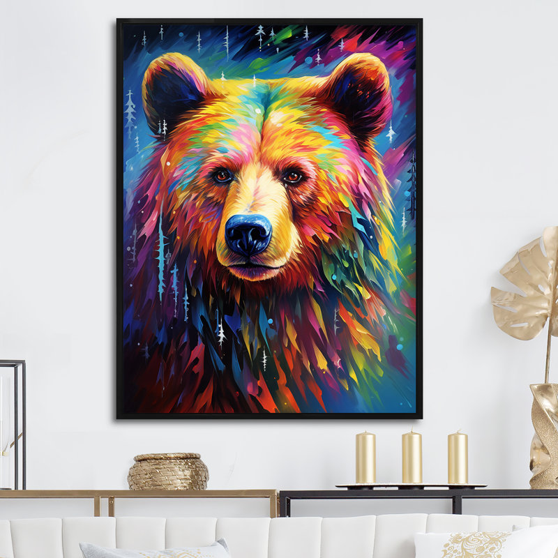 «Colorful Poppart Bear Majesty», reproduction sur toile, Cadre flottant noir, H 32 po x l 24 po x P 1 po