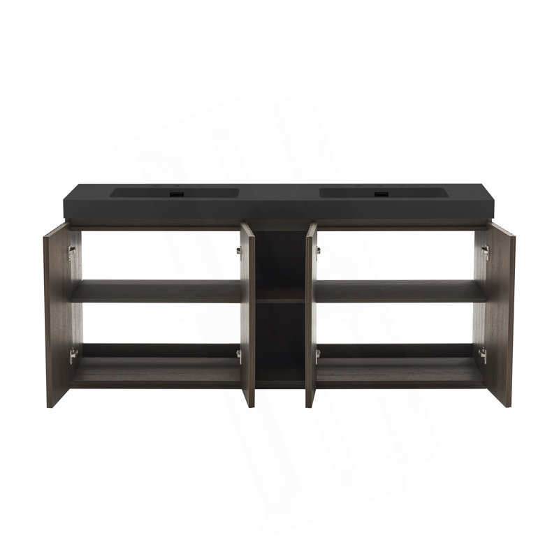 Meuble-lavabo autoportant avec rangement 72 po, Chêne fumé, 71", 8 po