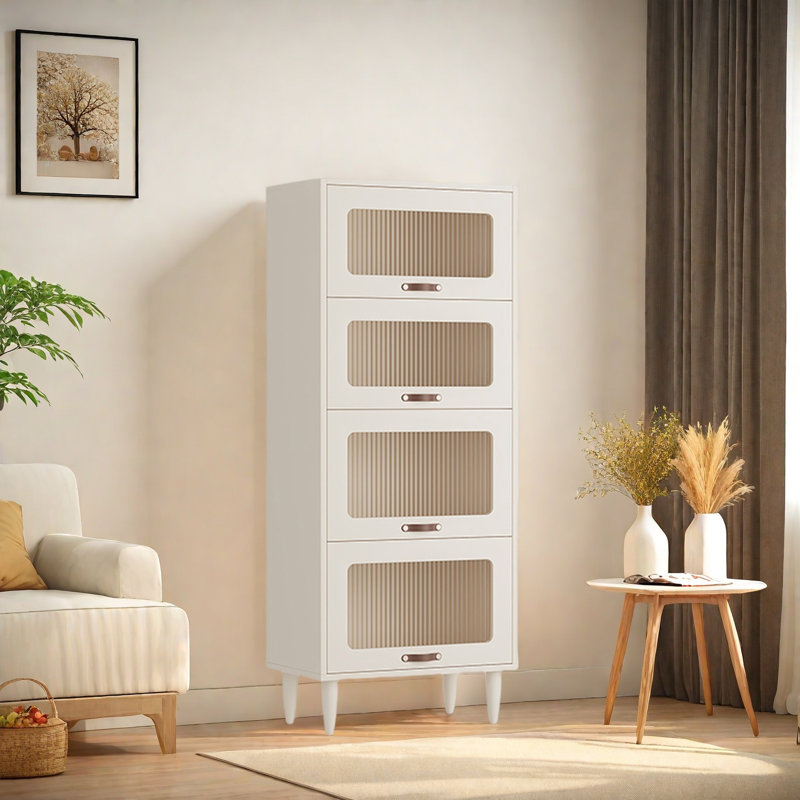 Rabehi, (4 Shelves) 58.2"H x 23.6"W x 13.7"D, White