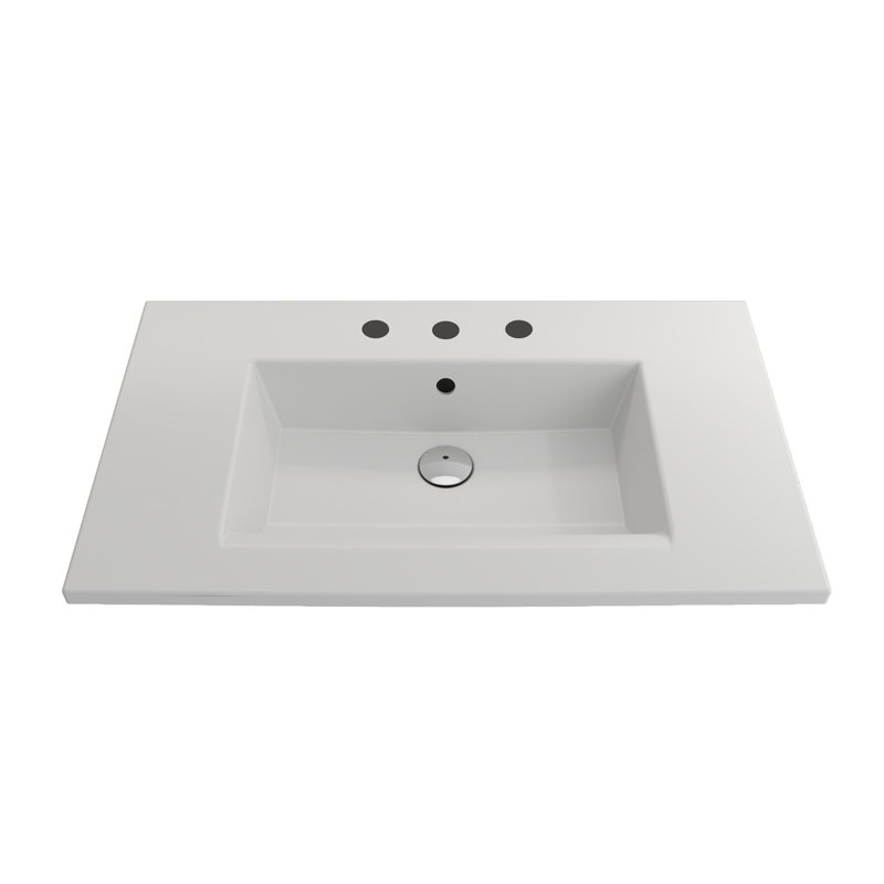 Lavabo de salle de bain rectangulaire double en argile réfractaire avec trop-plein BOCCHI Ravenna, Blanc mat, Monotrou