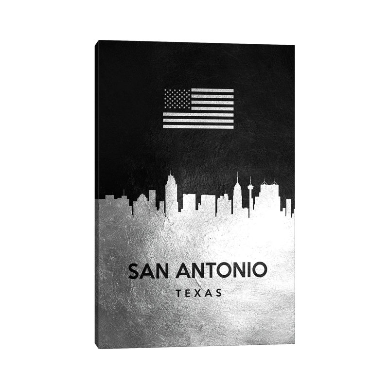 San Antonio Texas Silver Skyline II by Adrian Baldovino - Wrapped Canvas Painting, 20.32 cm H x 30.48 cm W x 1.91 cm D