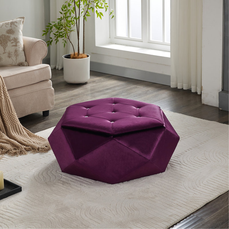 Purple, Polygon Diamond , Velvet Footrest, Practical, Multi - Use, Storage , Entryway Elegant Purple With Lid, Functional For Living Room Seating And Storage, 34"L X 30.5"W 13.5"H