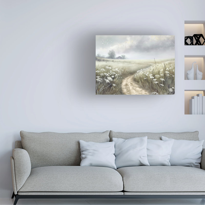Art mural sur toile tendue - Imagine It Images «White Barn on a White Flower Road 2», art mural pour salon, chambre à coucher ou bureau - 14 x 19