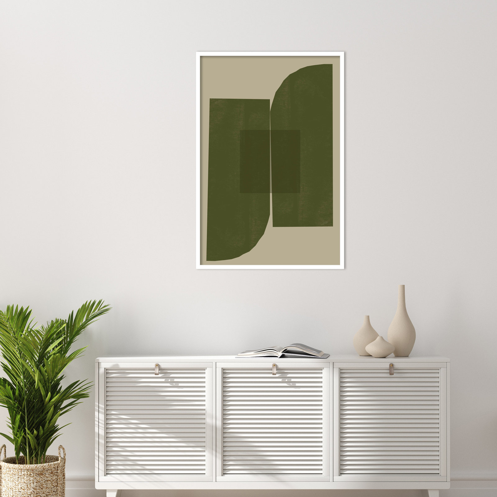 Percey "Green Composition 2" Print, White, 41" H x 28" W