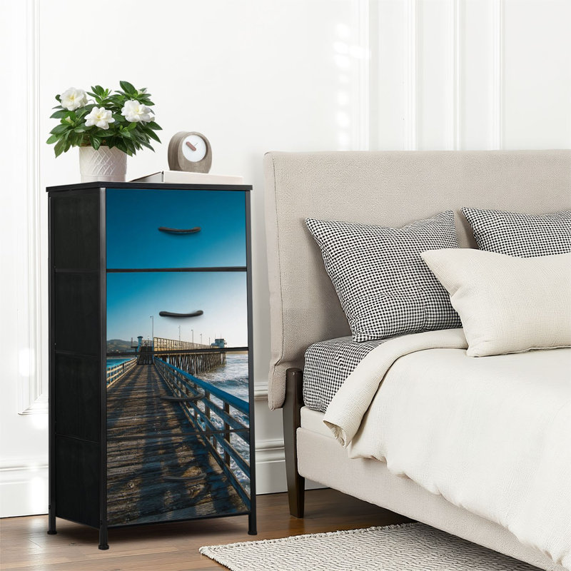 4 Drawer Dresser for Bedroom, Narrow Chest of Drawers, Wooden Top and Study Iron Frame 18"x37.5"-(WxH)