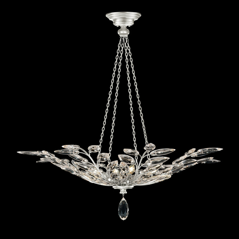 Crystal Laurel 35" Round Pendant, Silver, 15" H x 35" W x 35" D