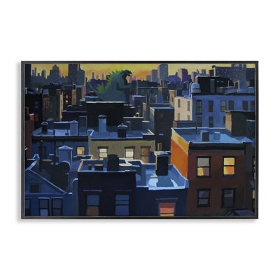 Cityscape with Distant Monster Framed Giclee, design by Keith Thomson