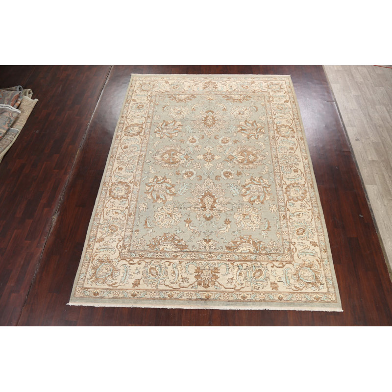 Tapis oriental floral à teinture végétale Ziegler noué à la main 9 x 12